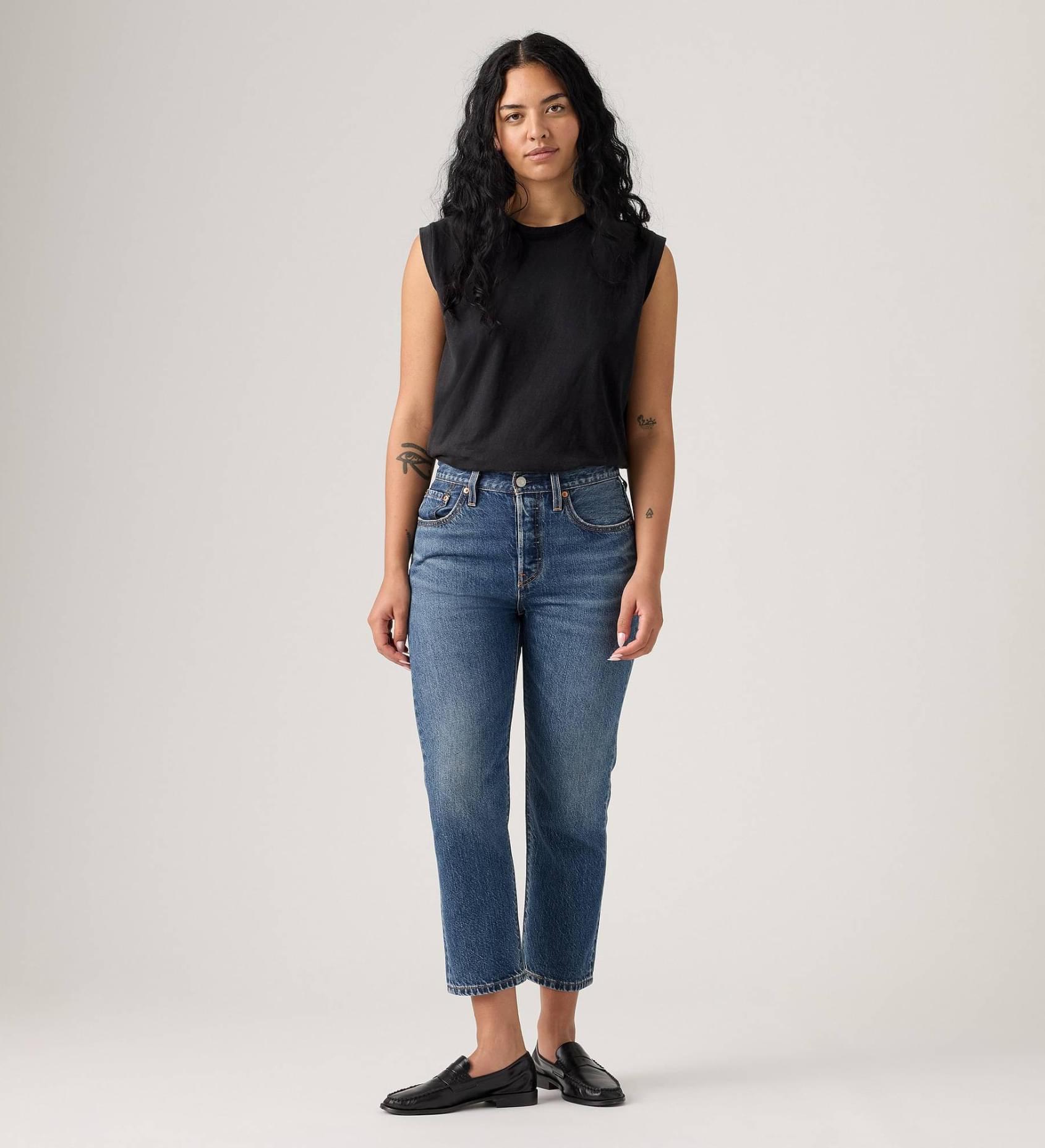 Jean Levi's 501 Crop Femme - Coupe Droite, Taille Haute - 97% Coton, 3% Élasthanne - Braguette Boutonnée - 8