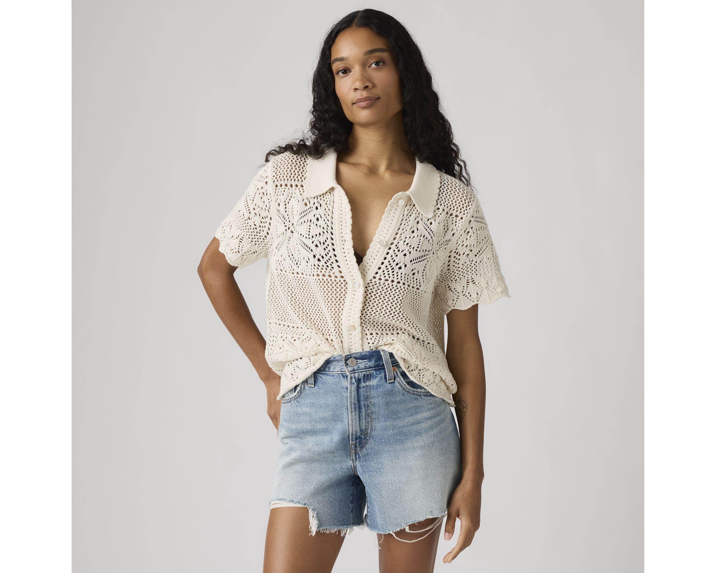 【MLVINCE】CROCHET S/S SHIRTS Susanna Floral Crochet Shirt - Levi's Jeans, Jackets & Clothing
